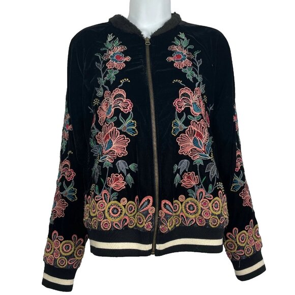 elevenses Jackets & Blazers - Elevenses Hallie Velvet Bomber Jacket Size S Black Floral Embroidered Beaded